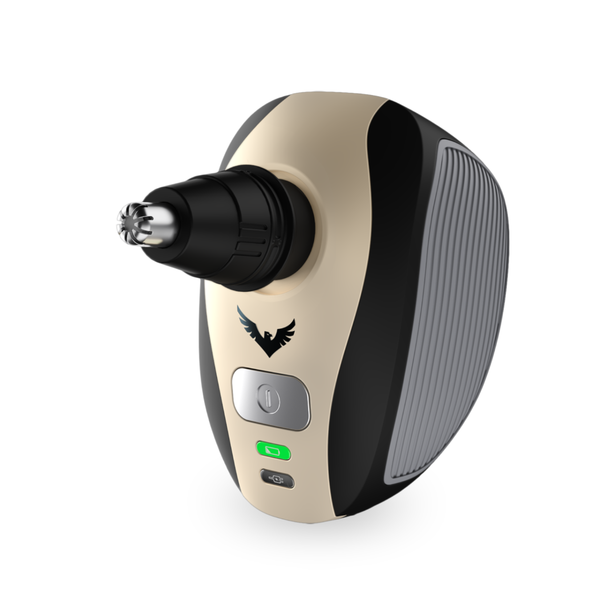 Front facing view of FlexSeries shaver with nose and ear hair trimmer attachment.